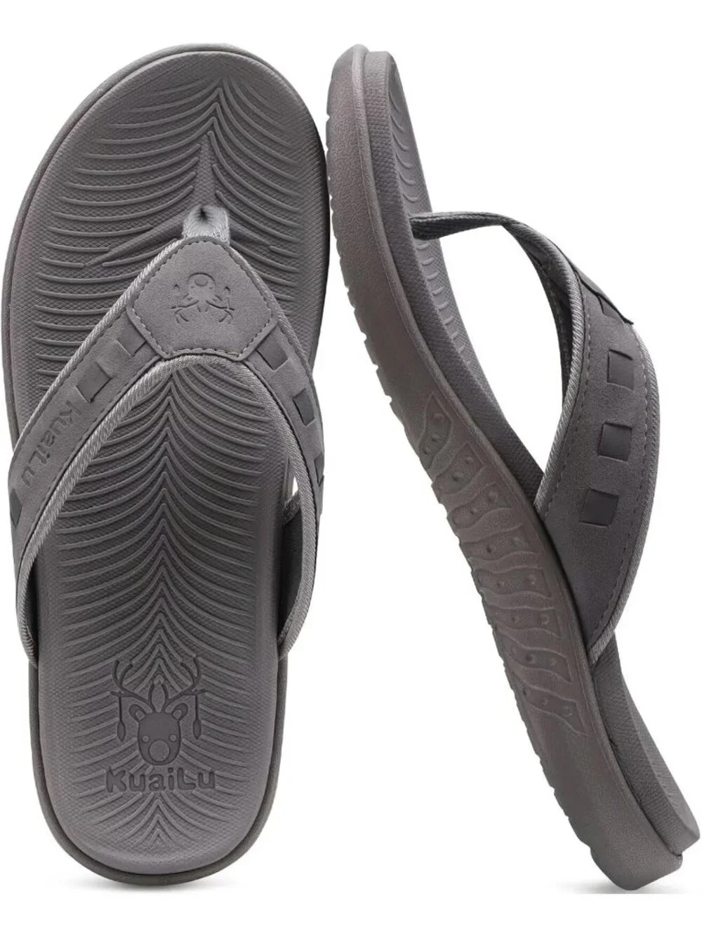 Men's Grey Sport Flip Flops Comfort Orthotic Thong Sandals Arch Support